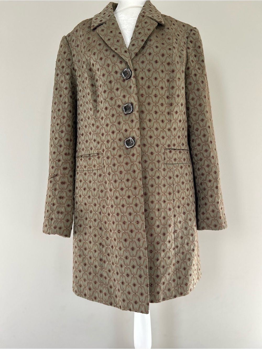 Dalia Brocade Beaded Coat Taupe Vintage Inspired Size 12 - Picture 2 of 16